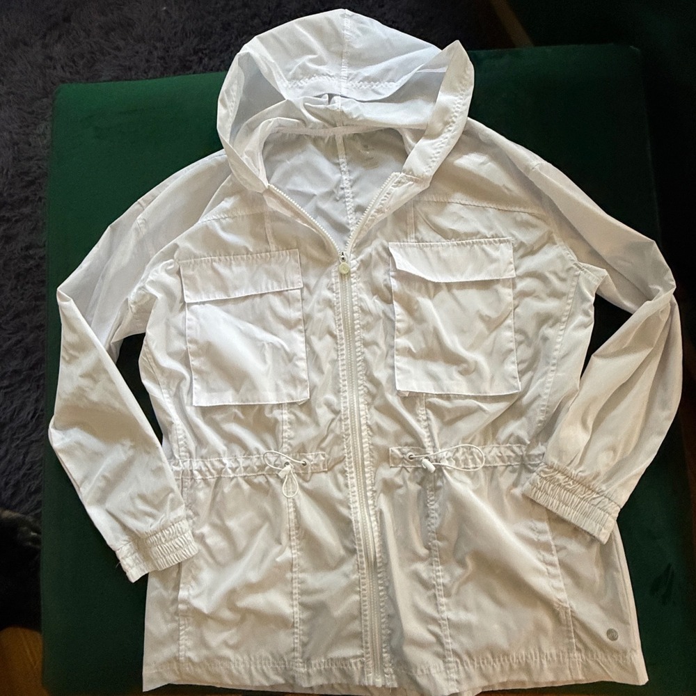 Apana White Hooded Full Zip Windbreaker Jacket Womens Medium Activewear RN 70892